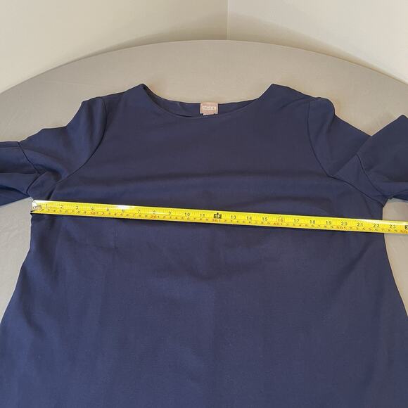 Chicos Shirt Dress Womens 3 Dark Blue Short Ruffle Sleeves Stretch Knee Length - Picture 4 of 8